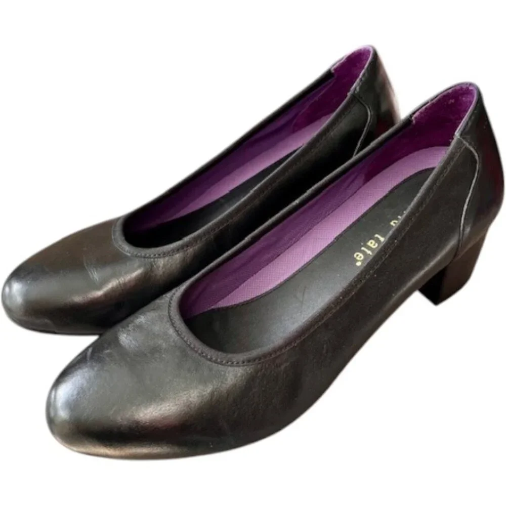 David Tate Simona Block Heel Leather Pumps - Black - 10 Wide